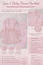 Luxe 3-Delige Dames Nachtset – Katoen met Kant & Strasdetails – Kimono, Top & Broek – Danaden Collectie - Image 2