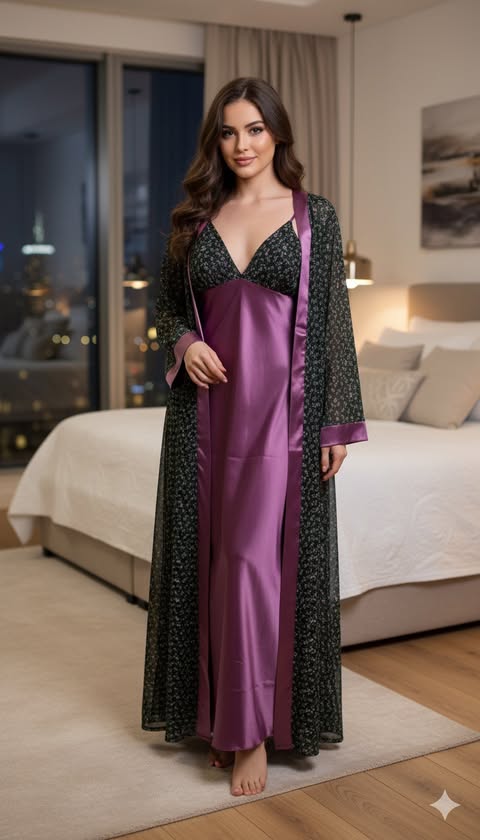 Nachtmode paars Satijnen Nachtmode Set - Image 1