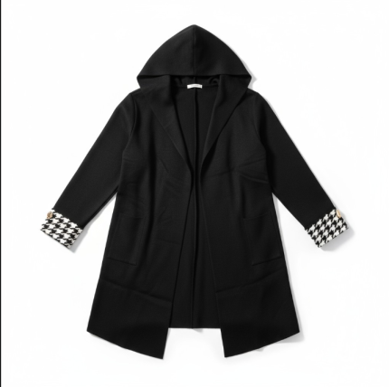 Zwarte damesjas/vest met capuchon