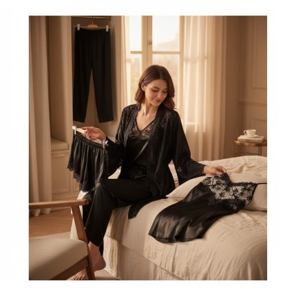 Satijnen 5-delige Pyjamaset Dames