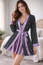 Satijnen set kort Nachthemd met kimono