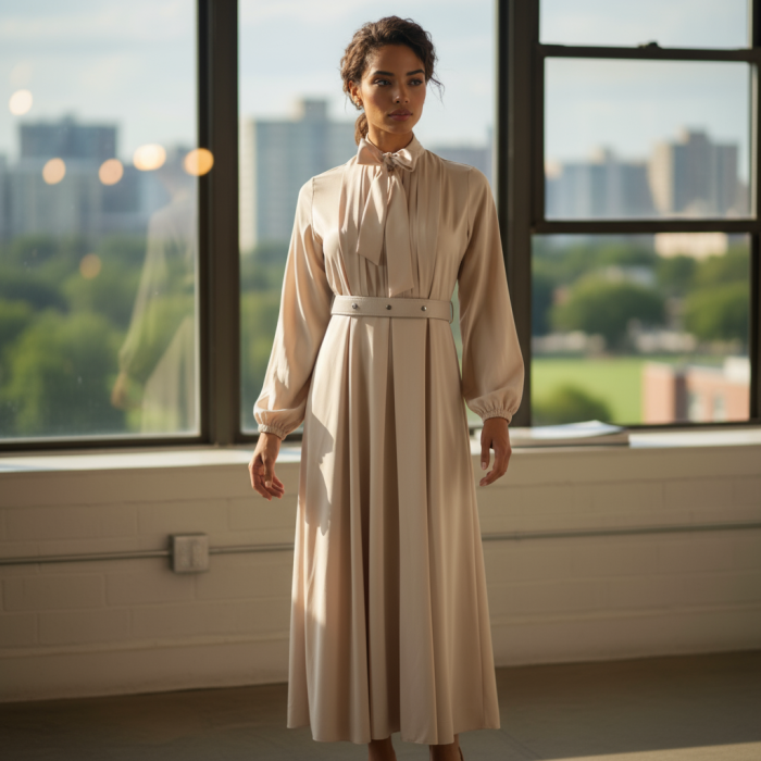 Elegante Satijnen Maxi Jurk met Strik - Image 1