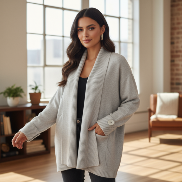 Lange damescardigan – Zacht gebreid vest met zakken  - Image 3