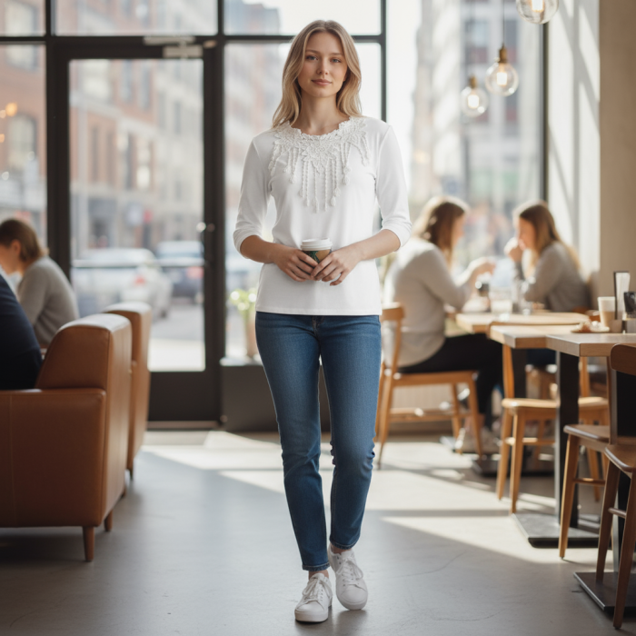 Katoenen Dames T-shirt met 3/4 Mouwen - Image 3