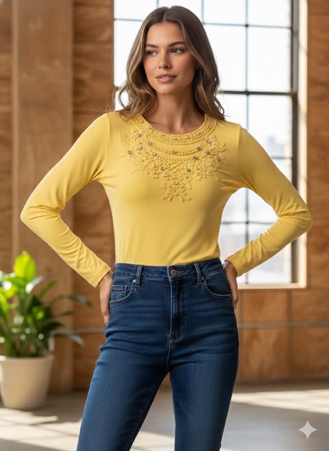 geel lang mouwen shirt Dames Blouse met Lange Mouwen - Image 1