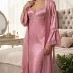 luxe nachtkleding set / Satijnen jurk met kimono