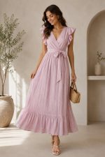 Dames Maxi Wrap Jurk – Elegante Plissé Zomerjurk - Image 4