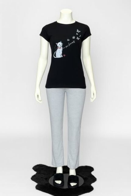 Dames 3-delige Katoenen Pyjama Set met Slippers – Comfortabele Lounge- en Slaapset – Meerdere Kleuren