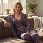 Satijnen Dames Pyjama Set – 4-Delig – Inclusief Kimono met Kant
