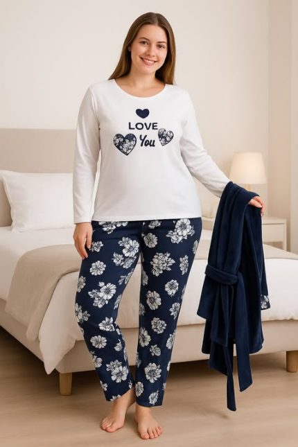 Winter pyjama met korte kimono dames