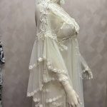 Vintage Witte Bruids Nachtjapon | Elegante Lange Nachtjurk met Kant & Tule – Bohemian Retro Stijln 2-delige Set - Image 4