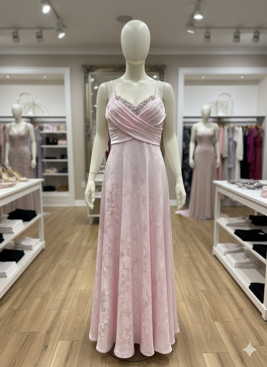 babyroze nachtmode1 Lange Satijnen Avondjurk – Elegant Damesjurk met Zachte Glans, met Steentjes - Image 1