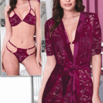 Lingerieset set met kimono/ 3-delige Kanten