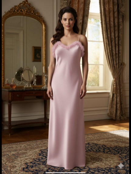 Luxe Zijde Nachtjapon met Verenaccent