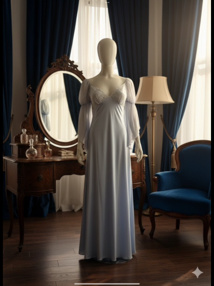 Lange Satijnen Nachtjurk met Chiffon Mouwen