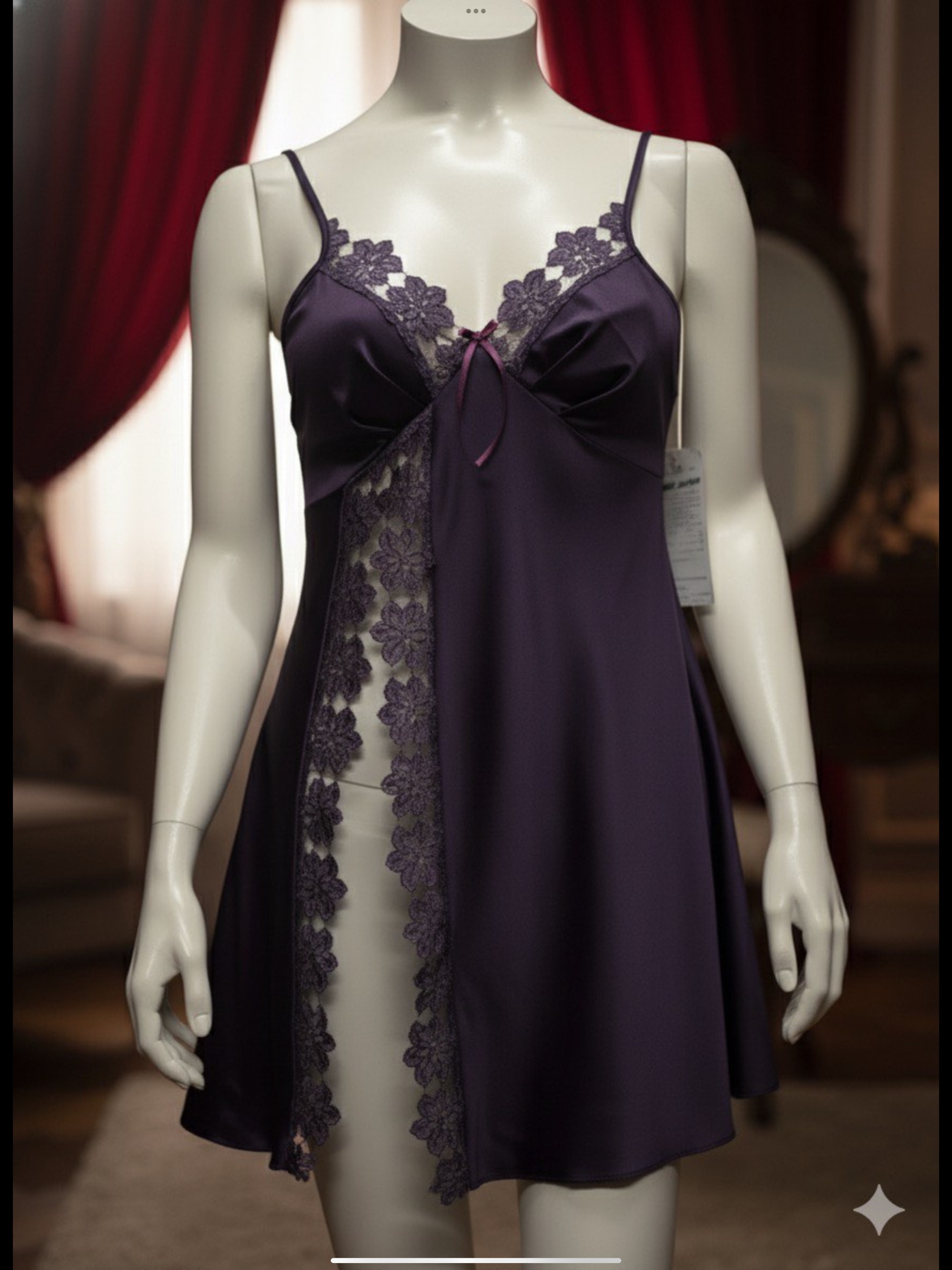 Lingerie Korte Satijnen nachtjurk met voor-Split – Elegant & Verleidelijk (Paars of Rood) - Image 1