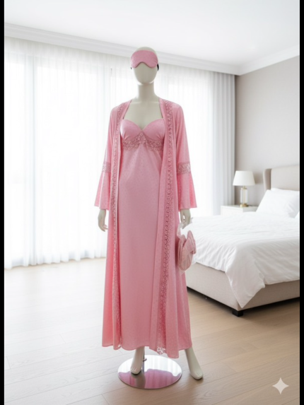 Satijnen damesset met oogmasker en pantoffels