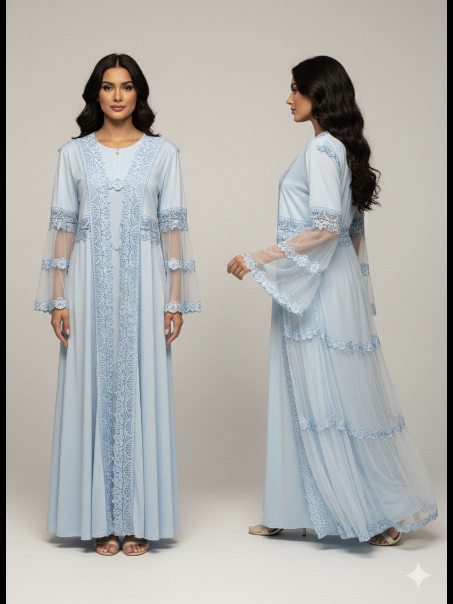 blue nightdress 2-delige katoenen nachtset met kant – Nachtmode & kraamtijd - Image 1