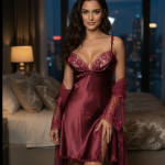 Korte Satijnen Nachtjurk met Tule Kimono – Luxe Dames Lingerie Set