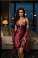 Korte Satijnen Nachtjurk met Tule Kimono – Luxe Dames Lingerie Set
