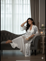 luxe lange zijden nachtjapon met kamerjas - Image 2