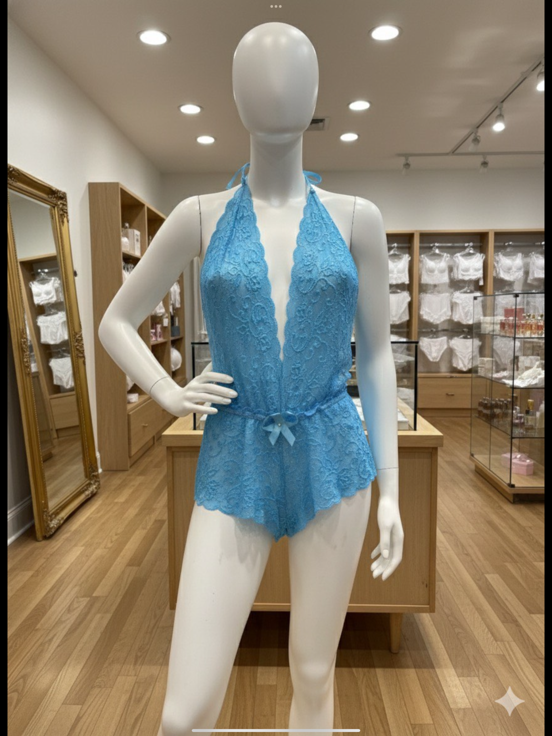 lace teddy lingerie Luxe Kanten Lingerie Romper – Babydoll Style – Halter Damesbody met Strikdetail - Image 1