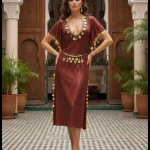 Luxe Egyptische Dans Kaftan – Elegante Abaya met Gouden Ornamenten