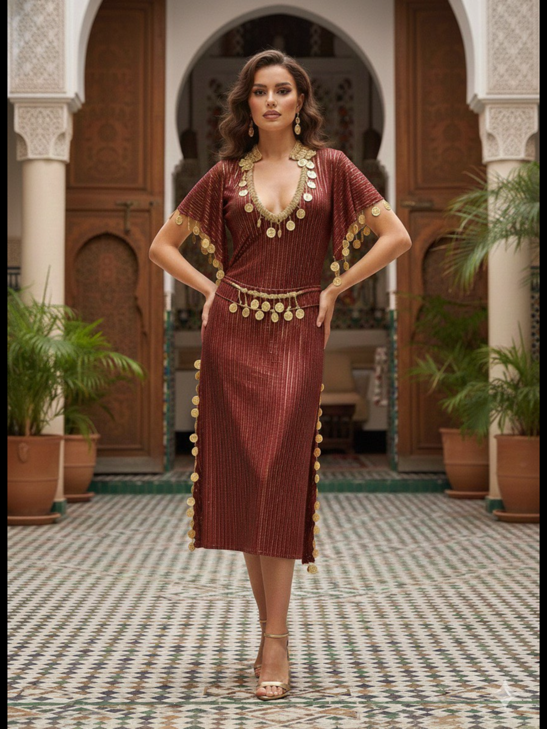 Dance suite Luxe Egyptische Dans Kaftan – Elegante Abaya met Gouden Ornamenten - Image 1
