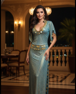 Luxe Egyptische Dans Kaftan – Elegante Abaya met Gouden Ornamenten