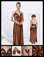Luxe Satijnen Nachtjurk Dames – Open Rug met Kant – Verleidelijke Negligé Nachtkleding - Image 4