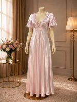 Luxe Satijnen Nachthemd Dames – Lange Nachtjapon met Korte Mouwen – Zacht en Comfortabel - Image 6
