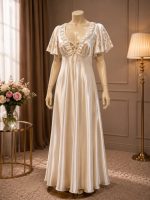 Luxe Satijnen Nachthemd Dames – Lange Nachtjapon met Korte Mouwen – Zacht en Comfortabel - Image 2