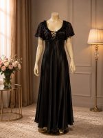 Luxe Satijnen Nachthemd Dames – Lange Nachtjapon met Korte Mouwen – Zacht en Comfortabel - Image 4