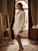 Luxe Bruids Nachthemd met Kanten Kimono – Wit/Ivoor - Image 3